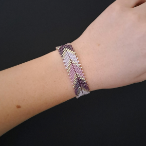Fioletowa Bransoletka z Koralików "Violet Silver Chevron"
