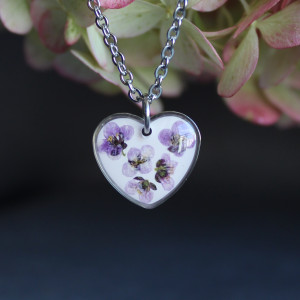 Fioletowe kwiatowe serce serduszko srebrne