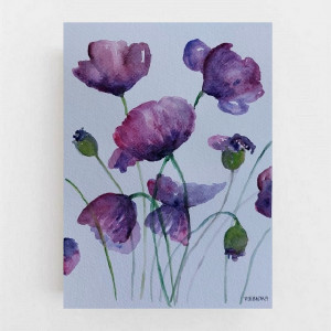 Fioletowe kwiaty -akwarela formatu 18/24 cm