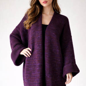 Fioletowy kardigan z merino superwash i moheru