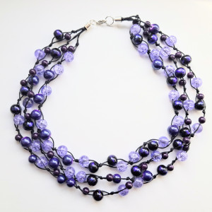 Fioletowy -  Naszyjnik ze sznurka i szkła