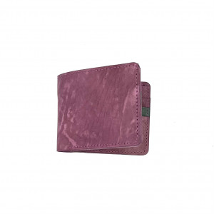 Fioletowy portfel skórzany ręcznie uszyty.