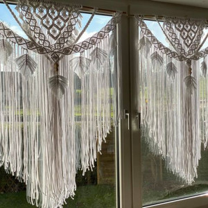 firana makrama piórka ze sznurka