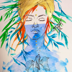 "Fish" obraz techniką mieszaną - kobieta, portret