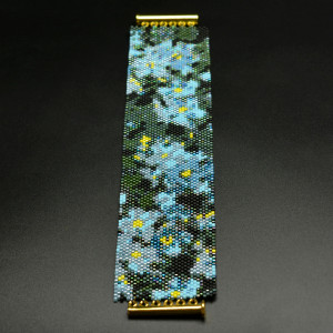 Forget Me Not, szeroka wyplatana bransoleta, beading