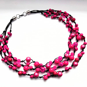 Fuksja -  Naszyjnik ze sznurka i szkła