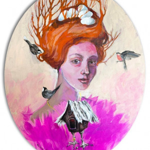 "Gniazdo" obraz na owalnym płótnie 50x40 - portret