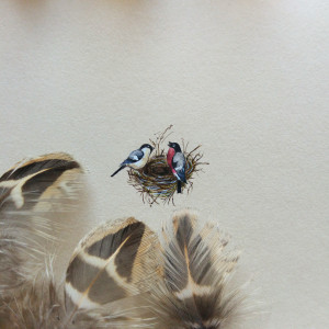 Gniazdo vintage, miniatura ręcznie malowana