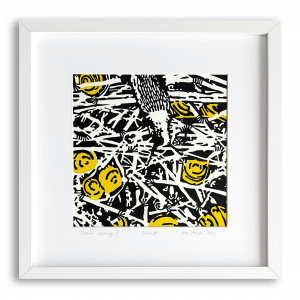 Grafika abstrakcja Obraz czarno żółty Muszle 30x30