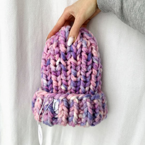 Gruba wełniana czapka beanie kolorowa ombre *dostępna od ręki*