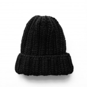 Gruba wełniana czarna czapka beanie wełna handmade