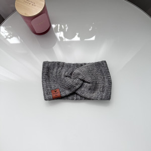 Gruba wełniana opaska 100% Merino-Szara