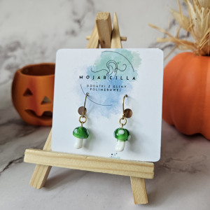 Grzybki zielone szklane kolczyki