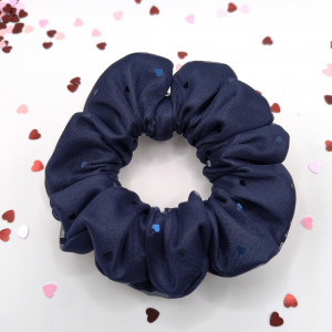 Gumka do włosów scrunchie granatowe serduszka
