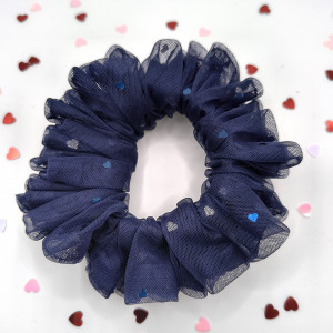 Gumka do włosów scrunchie tiul granatowe serduszka