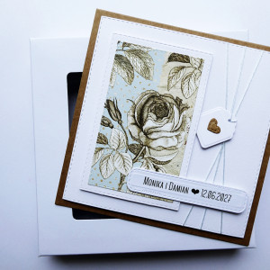 Gustowna kartka ślubna personalizowana ręcznie robiona z różą handmade