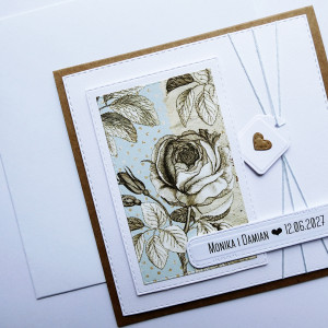 Gustowna kartka ślubna ręcznie robiona personalizowana z różą handmade