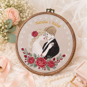 Haft ślubny w oprawie vintage 20 cm, indywidualna dedykacja 24