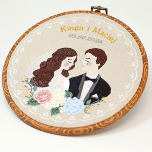 Haft ślubny w oprawie vintage 20 cm, indywidualna pamiątka ślubna 32