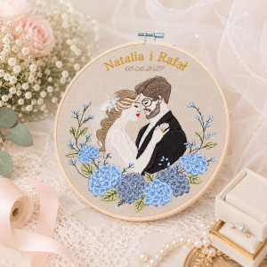 Haft ślubny w tamborku 20 cm, indywidualna dedykacja 23