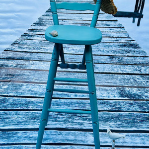 Hoker, stołek barowy, turkusowe krzesło na długich nogach