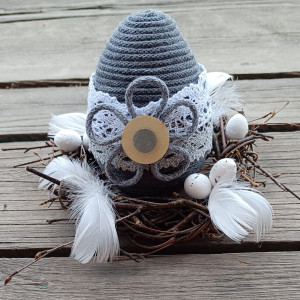 Jajko ze sznurka szare, stroik szary