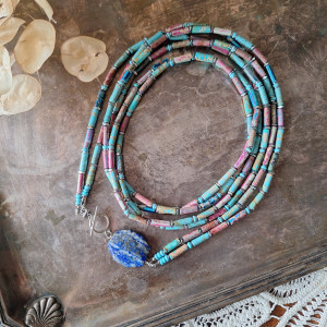 Jaspis cesarski lapis lazuli naszyjnik długi