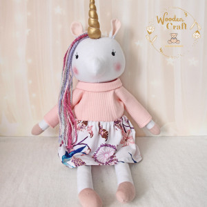 Jednorożec Cleo, przytulanka ręcznie szyta,róż, prezent GOTOWY