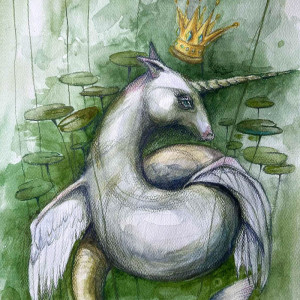 "Jednorożec jeziorny" akwarela artystki Adriany Laube