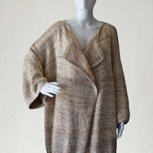 Kamelowo-złoty kardigan, wykonany z czystej bawełny i merino superwash