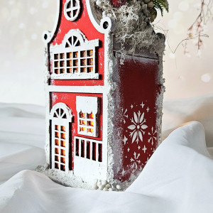 Kamieniczka lampion czerwona świąteczna