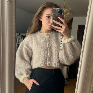 (Kardigan Fleur marcepan kwiaty koronki falbanki ozdobne guziki