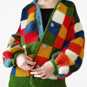 Kardigan, kolorowy sweter 100% wełna alpaka