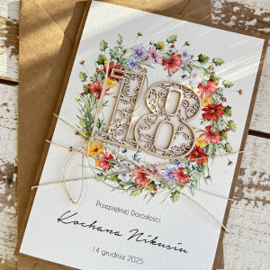 Kartka A5 ręcznie robiona na 18 urodziny + piękne życzenia