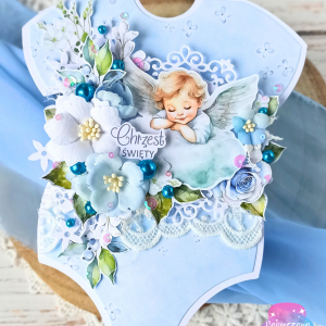 Kartka body na Chrzest Święty błękitny aniołek
