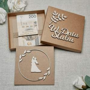 Kartka Boho Drewniane dekory Pudełko ślubne personalizacja GW1W2