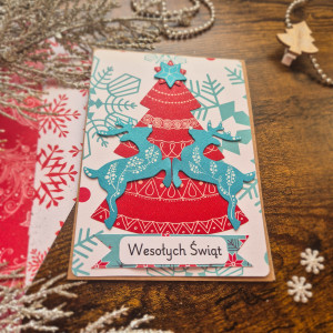 kartka bożonarodzeniowa jelenie z choinką #2