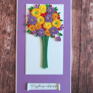 Kartka - bukiet jesienny - fioletowy