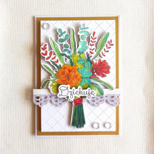 Kartka Dziękuję z bukietem kwiatów