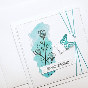 Kartka handmade z motylem powrotu do zdrowia