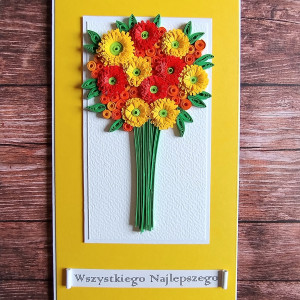 Kartka - jesienny bukiet - żółta