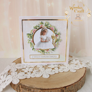 Kartka komunijna do koperty Pamiątka Komunii "RoseWine4" GOTOWA