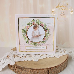 Kartka komunijna do koperty Pamiątka Komunii "RoseWine6" GOTOWA