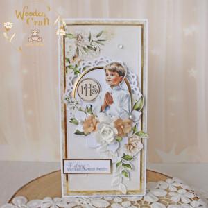 Kartka komunijna pamiątka pierwszej komunii "Beige Story" GOTOWA