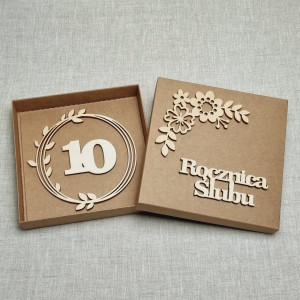 Kartka na 10 rocznicę ślubu w pudełku, drewno-ST10