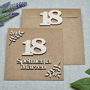 Kartka na 18 urodziny, drewno,kraft GW2
