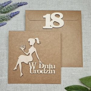 Kartka na 18 urodziny, drewno,kraft,pudełko DW1