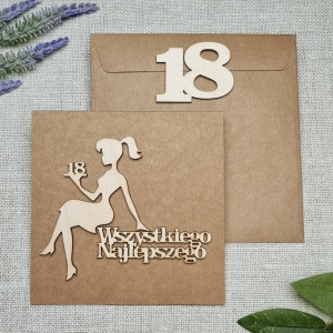 Kartka na 18 urodziny, drewno,kraft,pudełko DW4