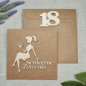 Kartka na 18 urodziny, drewno,kraft,pudełko DW5