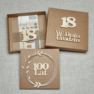Kartka na 18 urodziny, drewno,kraft,pudełko - LW2